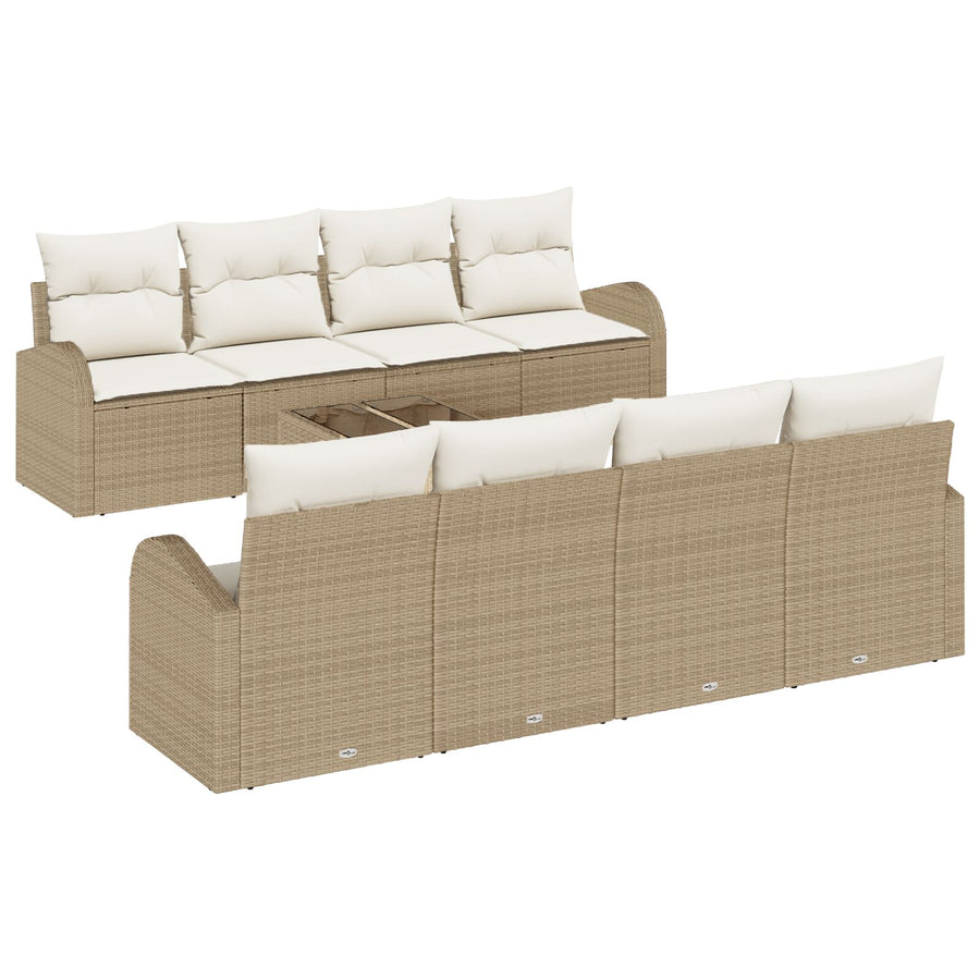 9-Delig Tuinbank Set Met Kussens Beige Poly Rattan