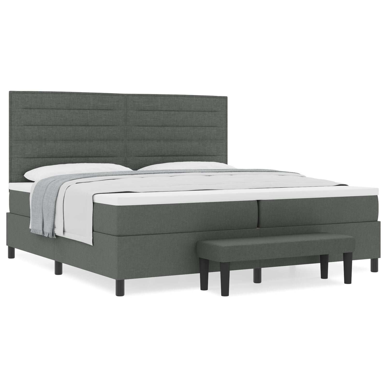 Boxspring Bed Met Matras & Bank Stof Donkergrijs 200 x 200 cm Lijnen design