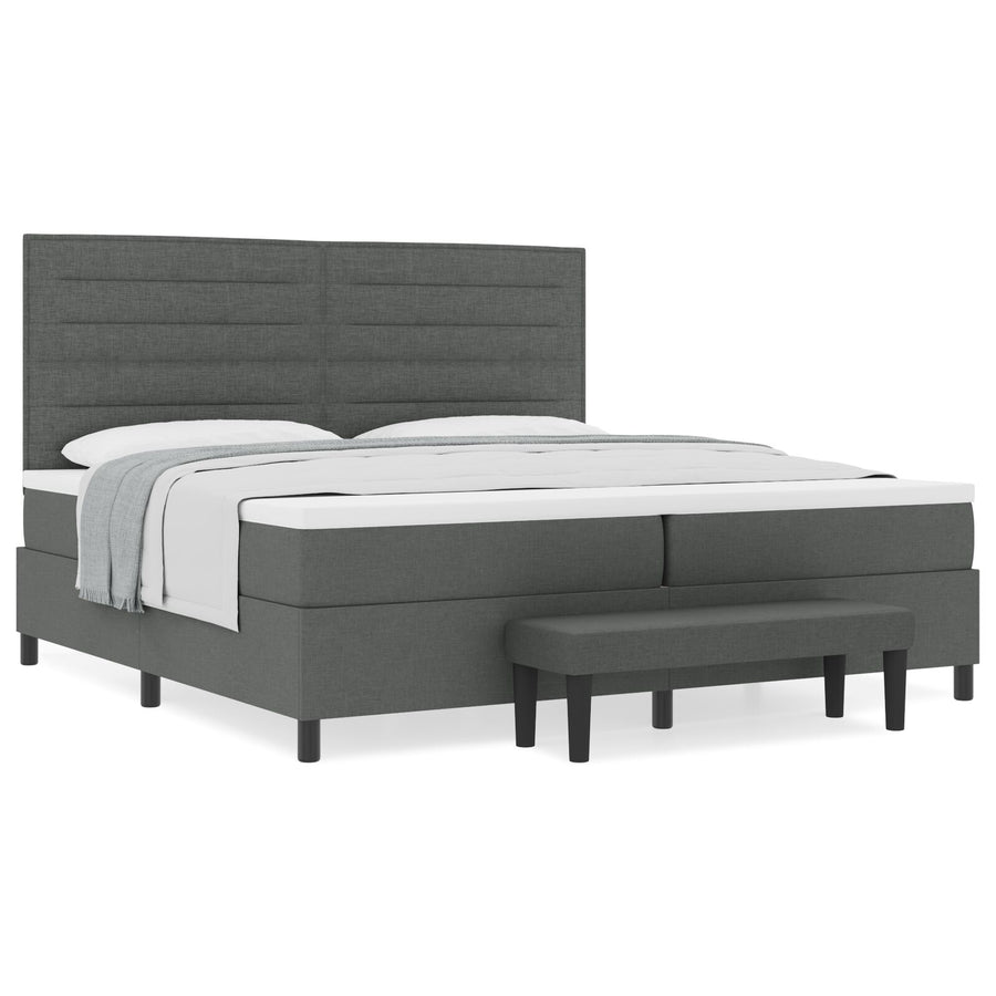 Boxspring Bed Met Matras & Bank Stof Donkergrijs 200 x 200 cm Lijnen design