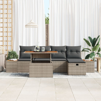6 Delige Tuinbankset Met Kussens Grijs Poly Rattan