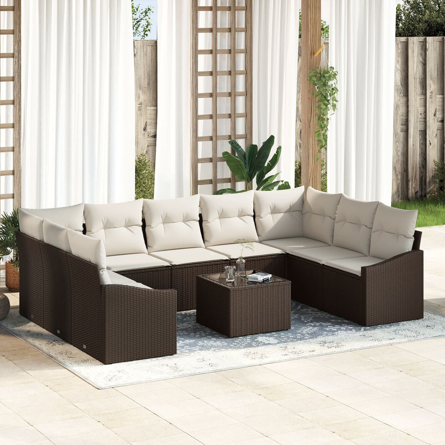 Tuin Sofa Set Set Van 10 Crème Poly Rattan Tuin Sofa Met Opslag
