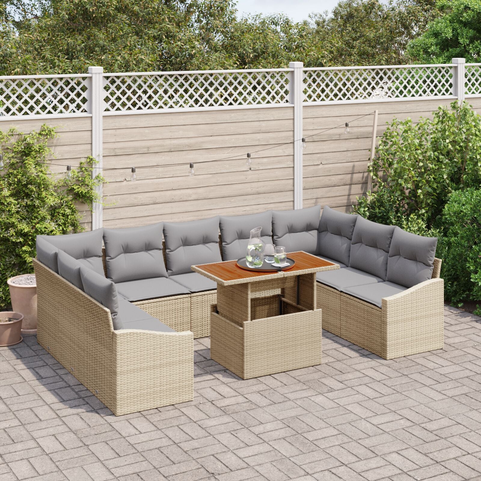 10-Delige Tuin Sofa Set Met Kussens Beige Poly Riet