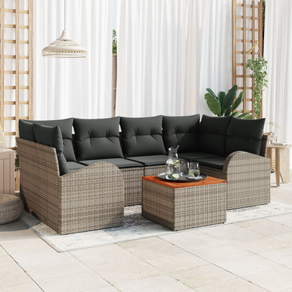 7 Delige Tuin Sofa Set Met Kussens Grijs Poly Rattan Acacia