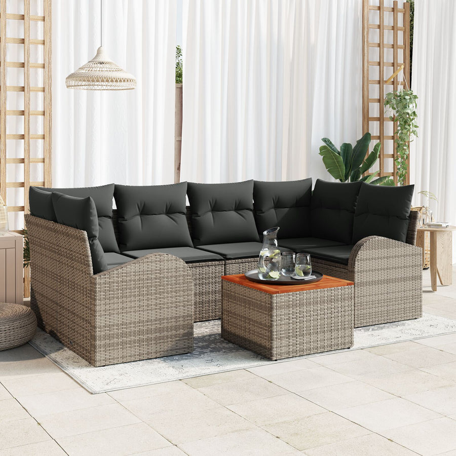 7 Delige Tuin Sofa Set Met Kussens Grijs Poly Rattan Acacia