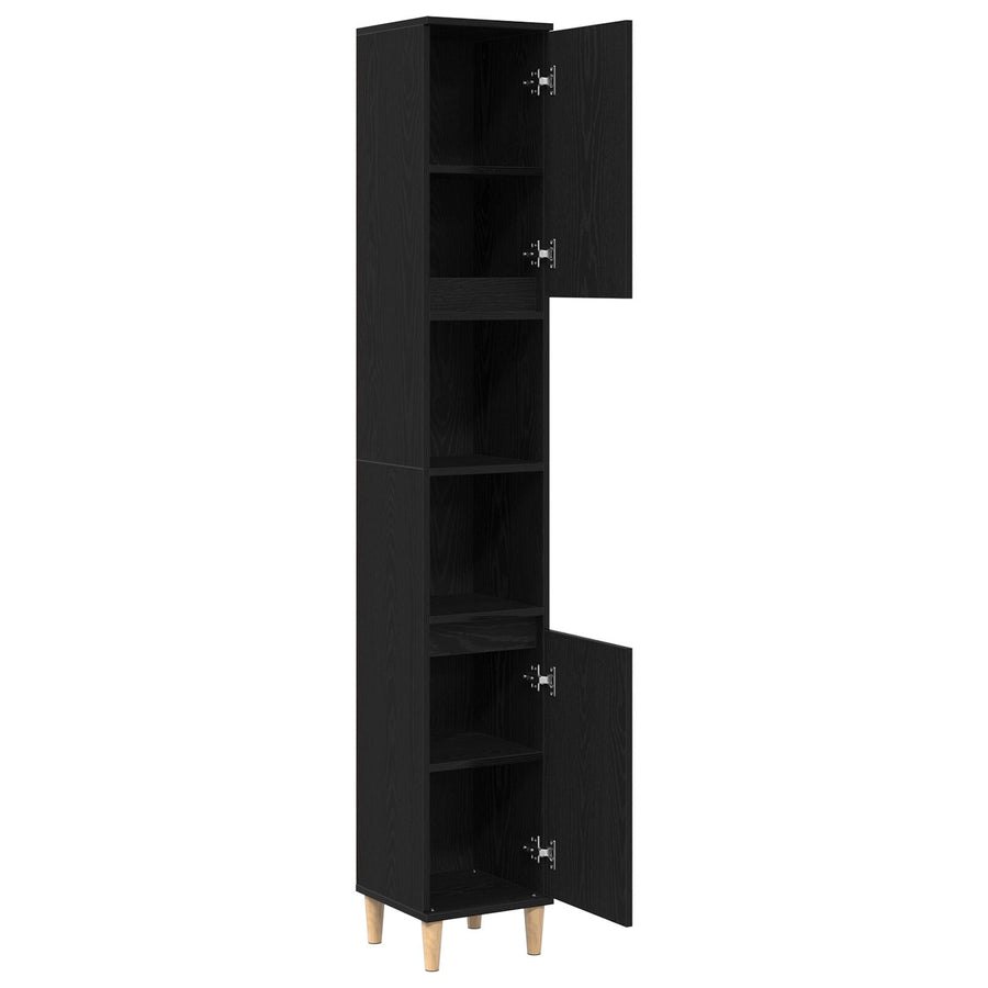 Badkamerkast Zwart Eiken 30X30X190 Cm Houtmateriaal