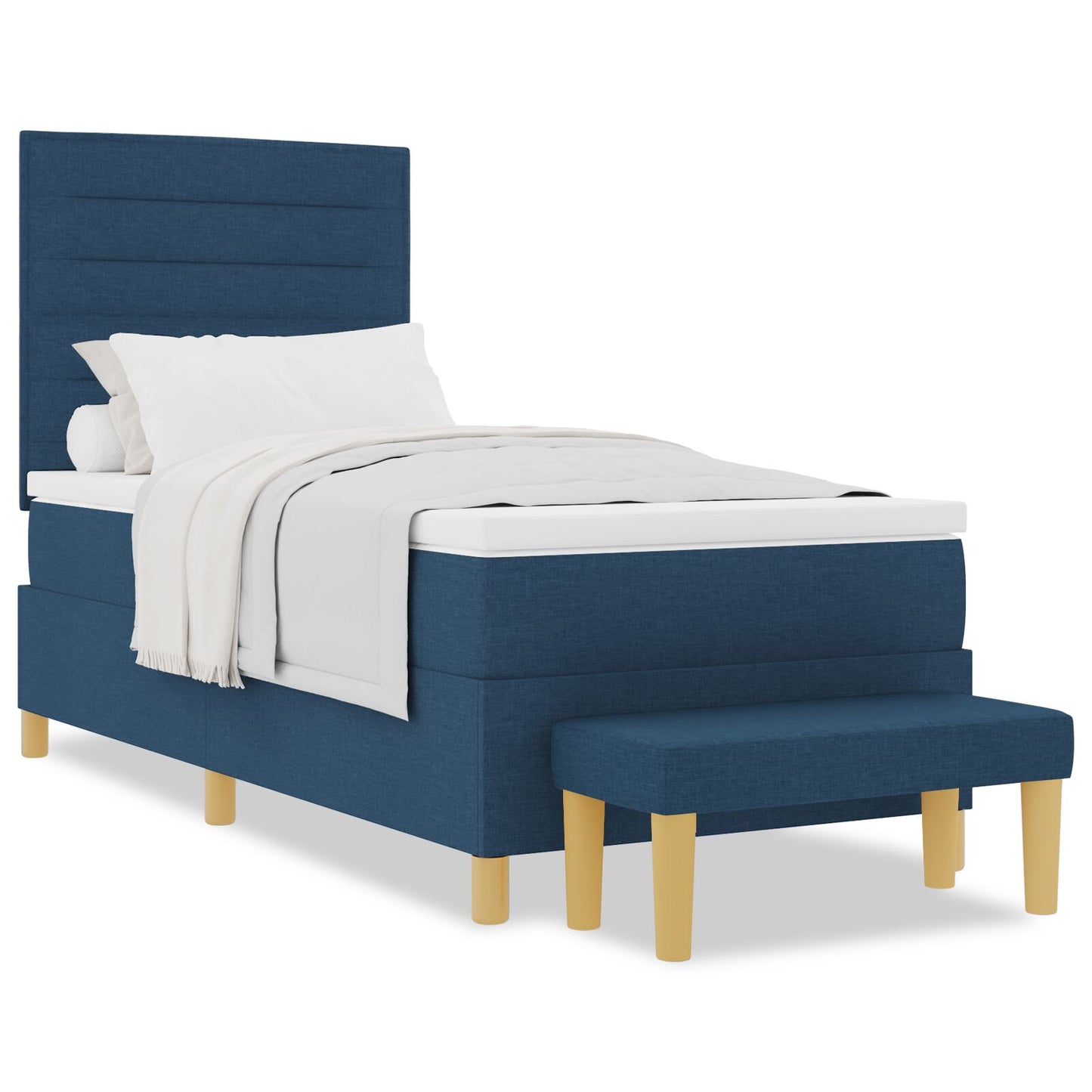 Bedframe Met Matras Set Van 2 Stof Bedframe Blauw 90 x 190 cm Lijnen ontwerp