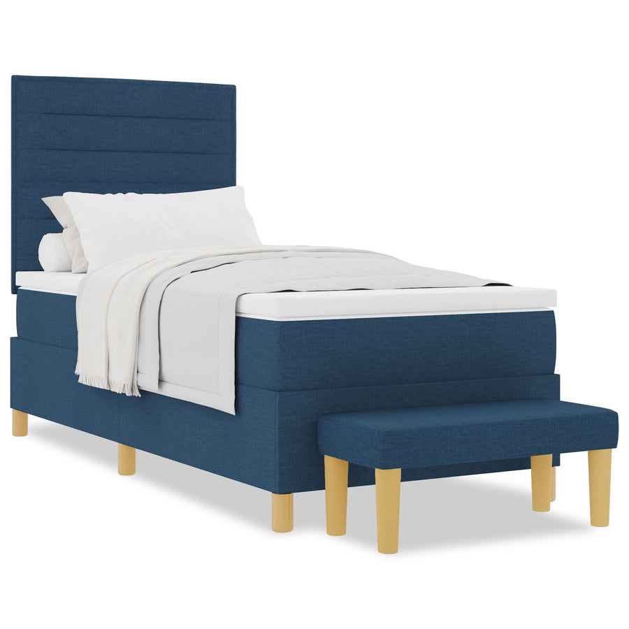 Bedframe Met Matras Set Van 2 Stof Bedframe Blauw 90 x 190 cm Lijnen ontwerp