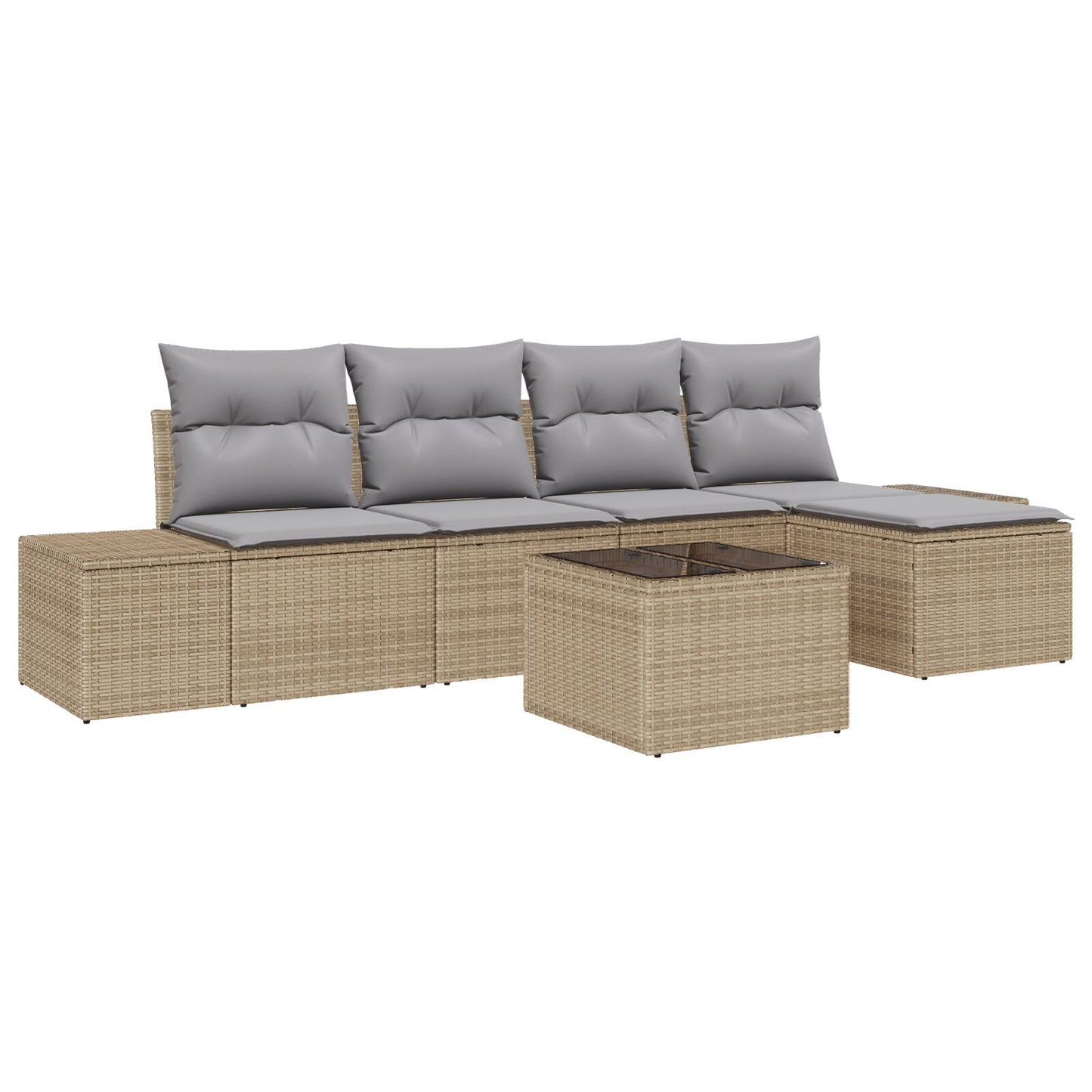 6-Delige Tuinsalon Set Met Kussens Zwart Poly Rattan Beige en lichtgrijs met tafel
