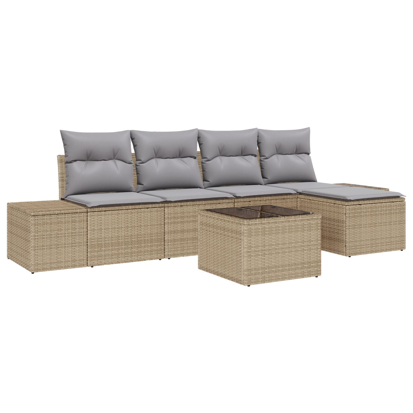 6-Delige Tuinsalon Set Met Kussens Zwart Poly Rattan Beige en lichtgrijs met tafel