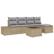 6-Delige Tuinsalon Set Met Kussens Zwart Poly Rattan Beige en lichtgrijs met tafel