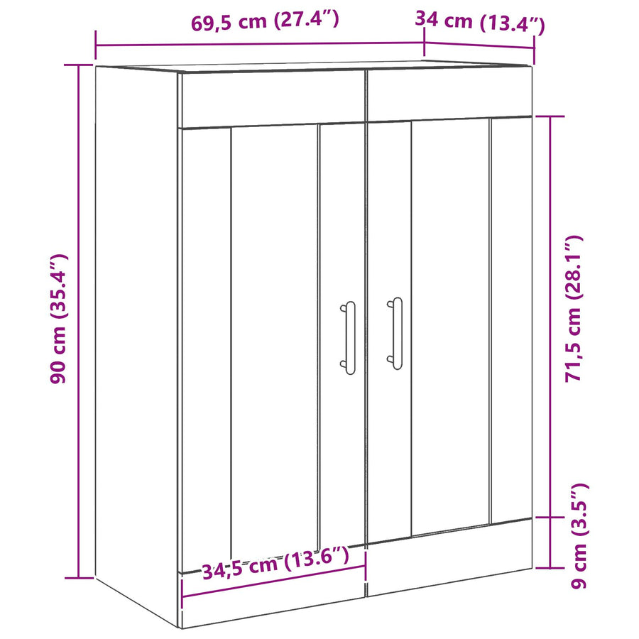 Highboard 69,5X34X90 Cm Gefabriceerd Hout Zwart eiken
