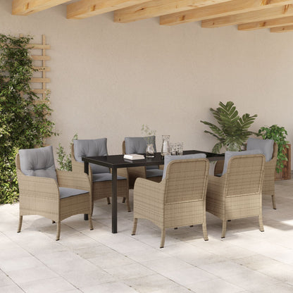 7-Delige Tuindining Set Met Kussens Beige Poly Rattan