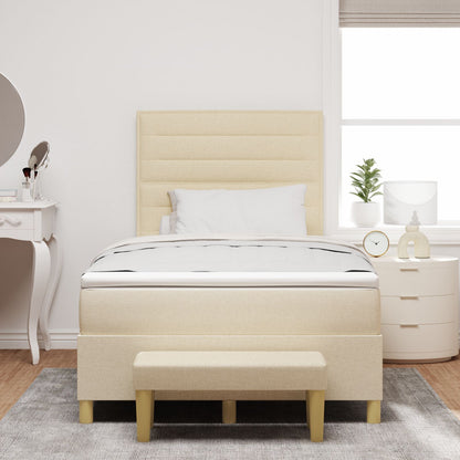 Boxspringbed Met Matras & Bank Stof Crème 120 x 200 cm Lijnen ontwerp