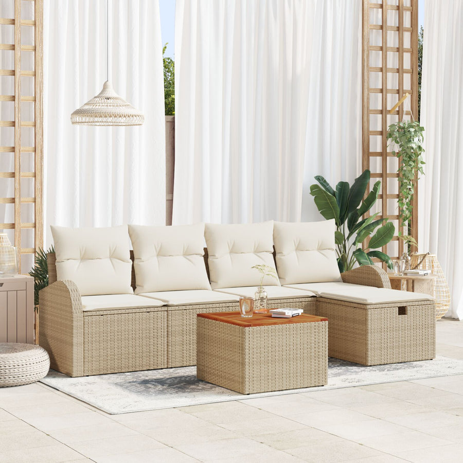 6-Delige Tuin Sofa Set Met Kussens Beige Poly Riet