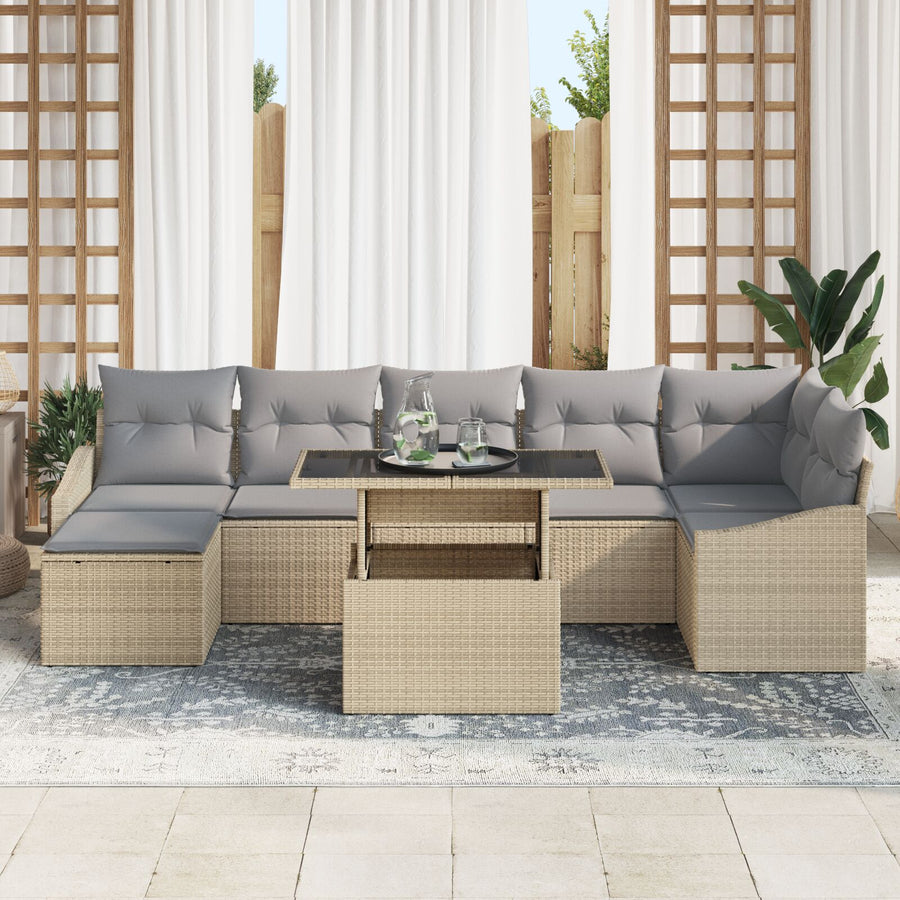 8 Delige Tuinbank Set Met Kussens Beigekleurig Poly Rattan