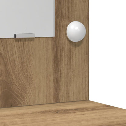 3-Delige Kaptafel Set Met Led In Artisan Eiken Bewerkt Hout