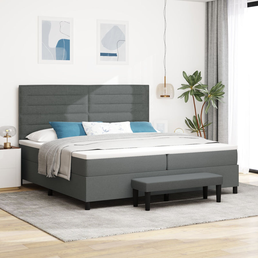 Boxspring Bed Met Matras & Bank Stof Donkergrijs 200 x 200 cm Lijnen design