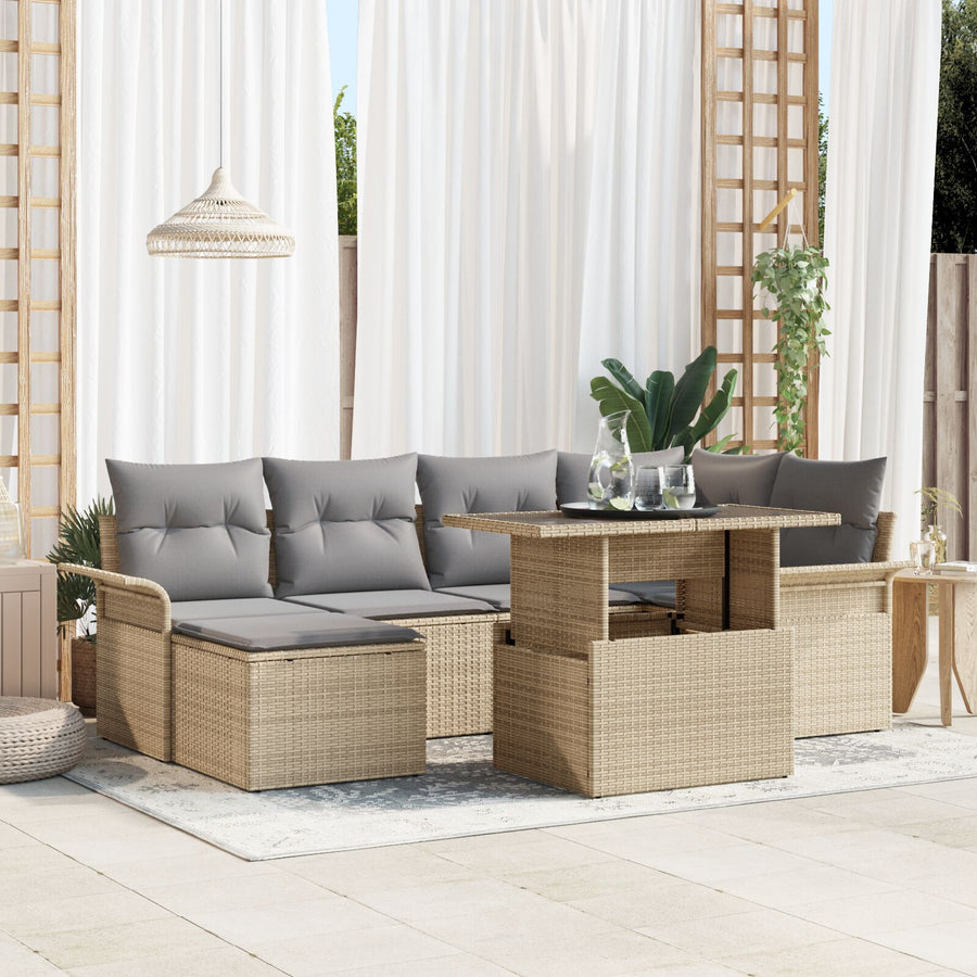 7-Delige Tuinsalonset Met Kussens Beige Poly Rattan
