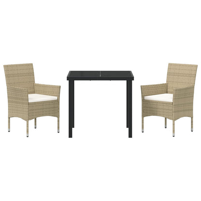 3-Delige Tuin Eetset Beige Poly Riet
