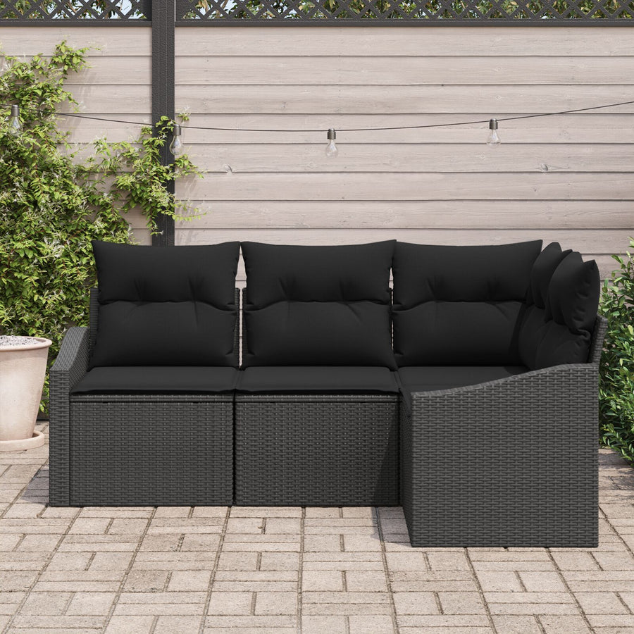 Tuinbank Set Set Van 4 Zwart Rattan, Polyester, Staal
