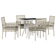 Tuin eettafelset 5-delig lichtgrijs poly rattan
