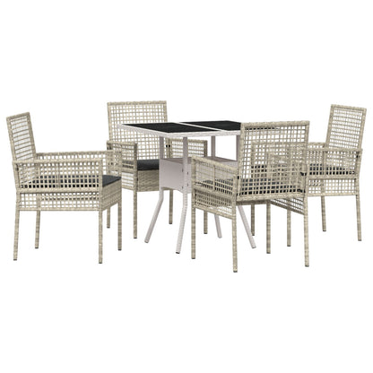 5-delige tuin eetset lichtgrijs poly rattan
