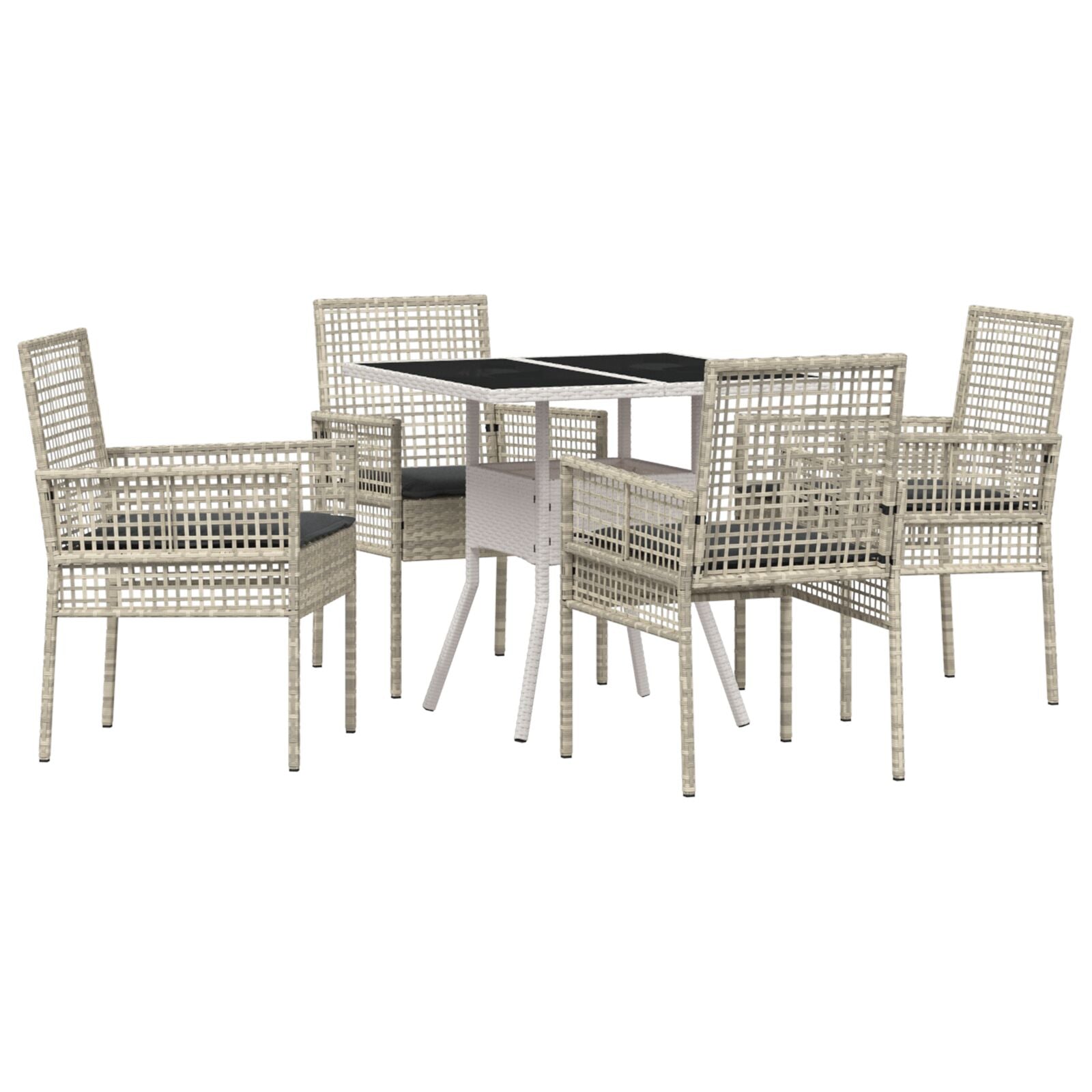 5-delige tuin eetset lichtgrijs poly rattan