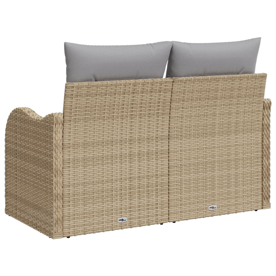 2-Zits Tuinbank Met Opbergruimte & Kussens Poly Rattan Beige en grijs met opslag