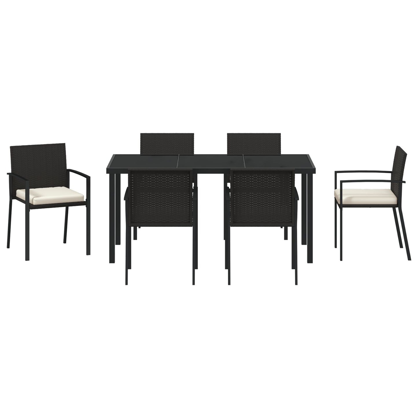 7-Delige Tuin Eetset Zwart Poly Rattan
