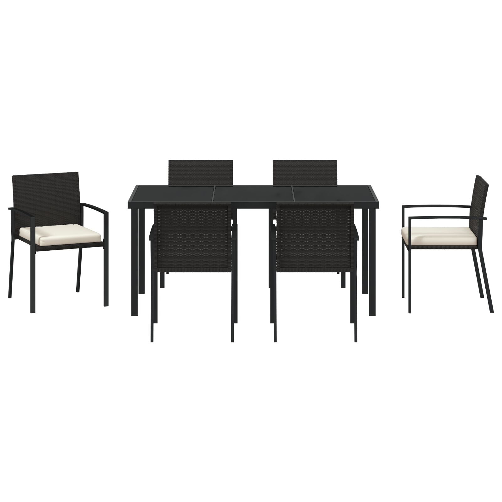 7-Delige Tuin Eetset Zwart Poly Rattan