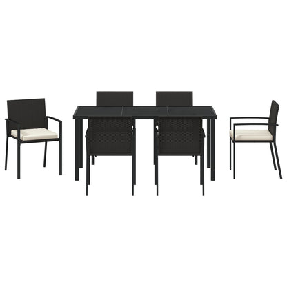 7-Delige Tuin Eetset Zwart Poly Rattan