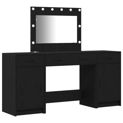 3-Delige Make-Up Tafel Set Met Led - Zwart Geëngineerd Hout