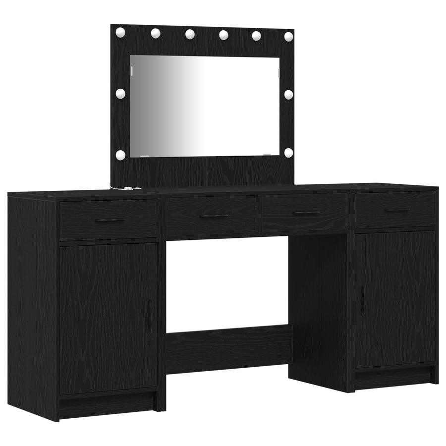 3-Delige Make-Up Tafel Set Met Led - Zwart Geëngineerd Hout
