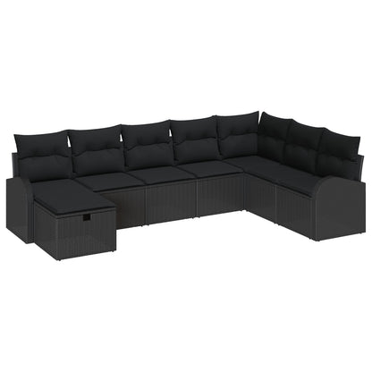 8-Delige Tuin Sofa Set Met Kussens Zwart Poly Rattan