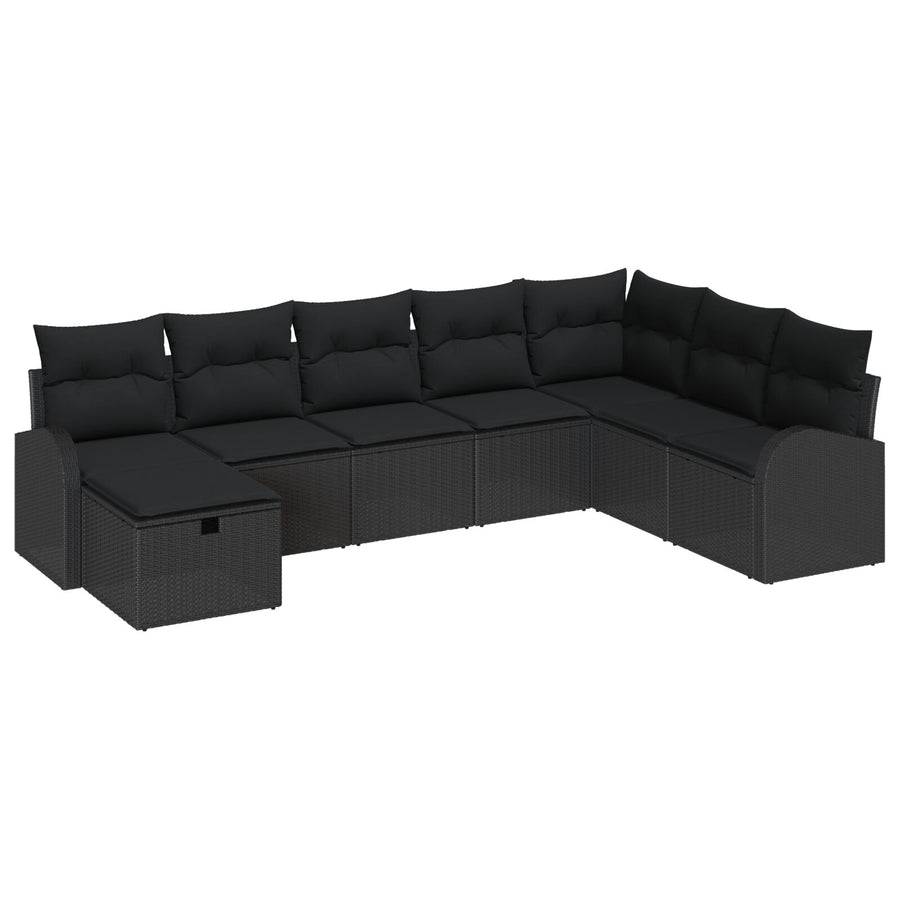 8-Delige Tuin Sofa Set Met Kussens Zwart Poly Rattan