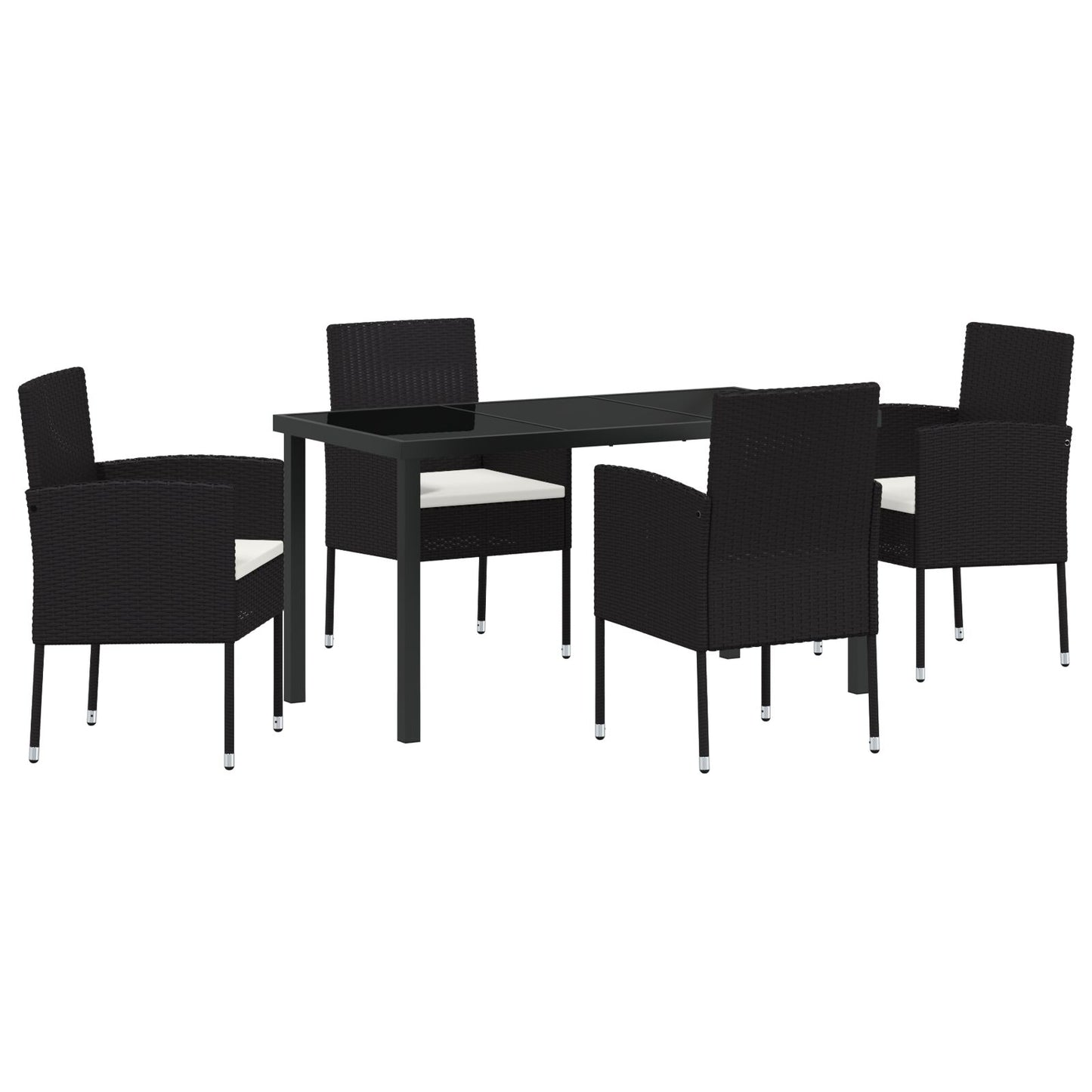 5-Delige Tuinset Met Kussens Zwart Poly Rattan
