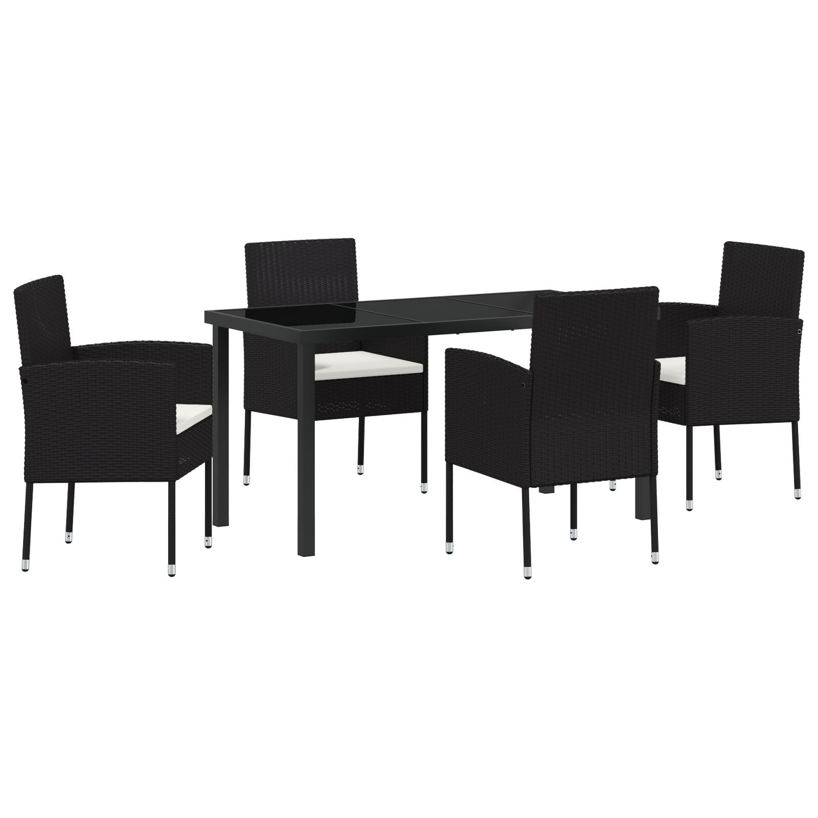 5-Delige Tuinset Met Kussens Zwart Poly Rattan