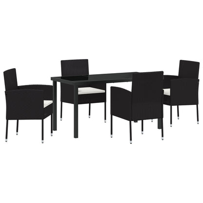 5-Delige Tuinset Met Kussens Zwart Poly Rattan