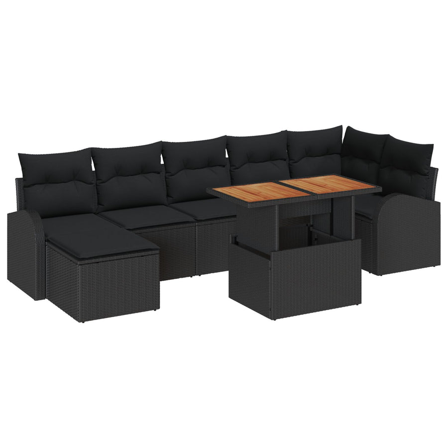 8 Delige Tuindiner Set Met Kussens Zwart Poly Rattan Acacia