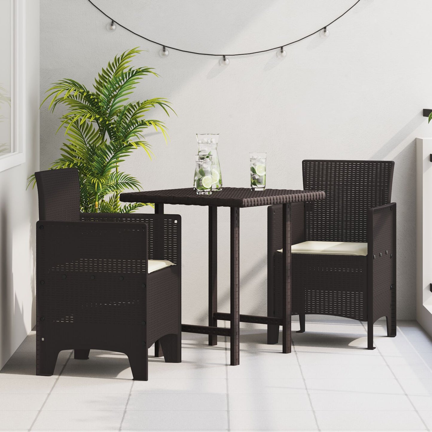 Tuinmeubels Met Kussens 2 Stuks Poly Rattan Crème Wit Bruin