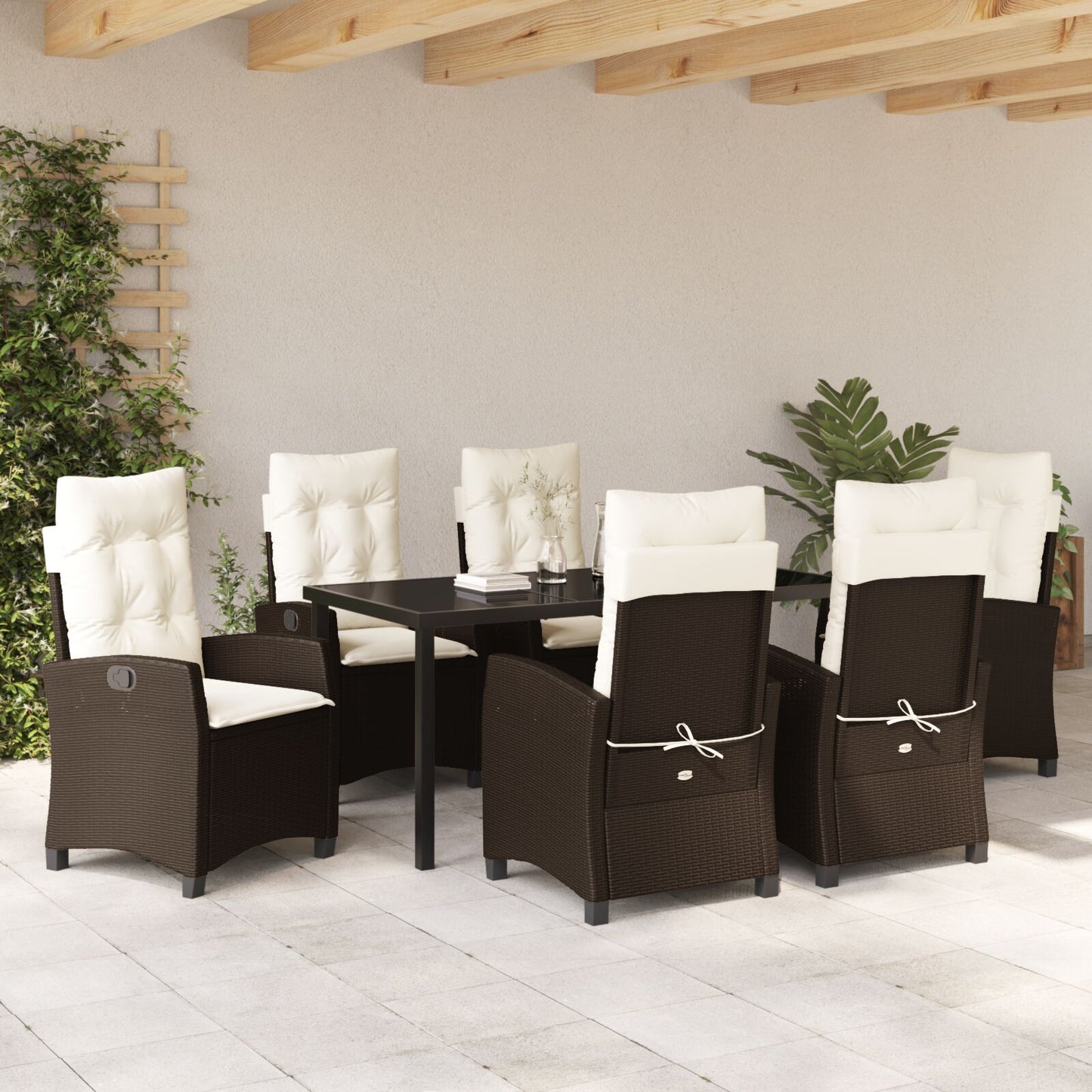 7-Persoons Tuinset Met Kussens Bruin Poly Rattan