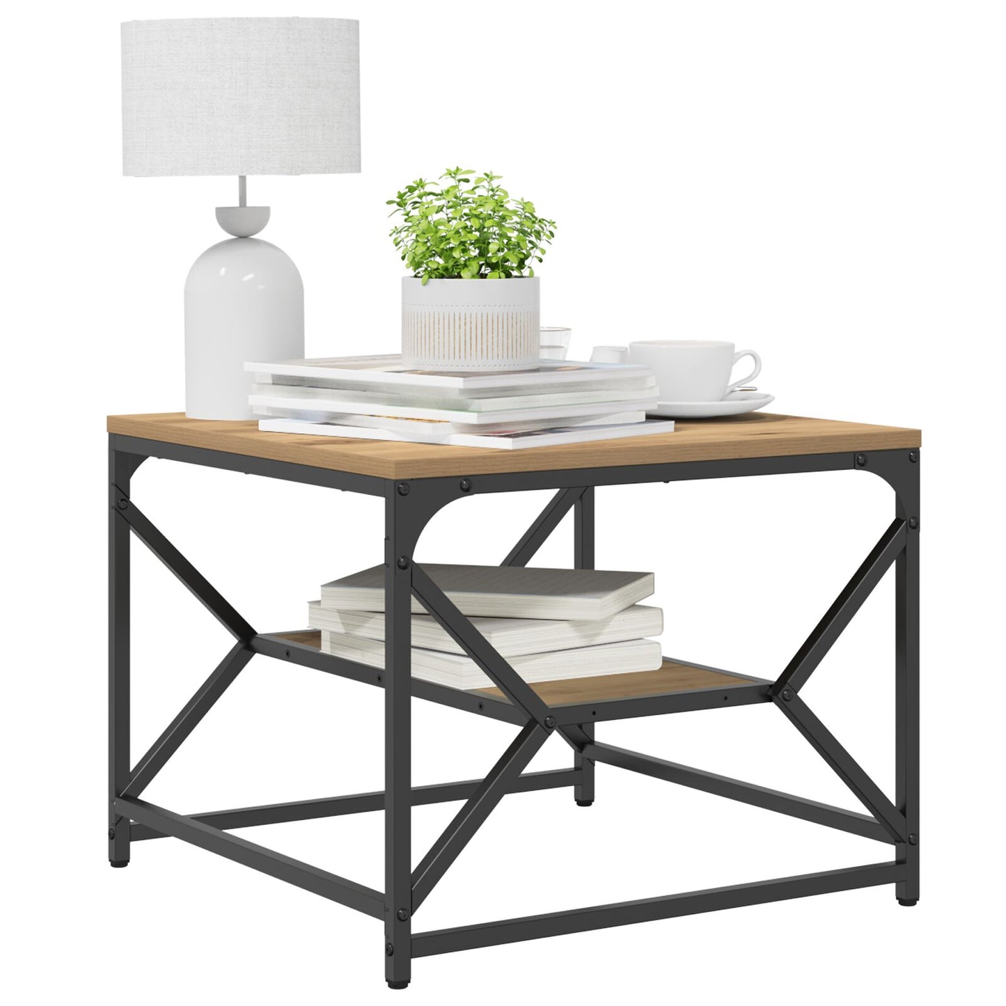 Salontafel Met Plank Bewerkt Hout Artisan eiken 51 x 50 x 40 cm