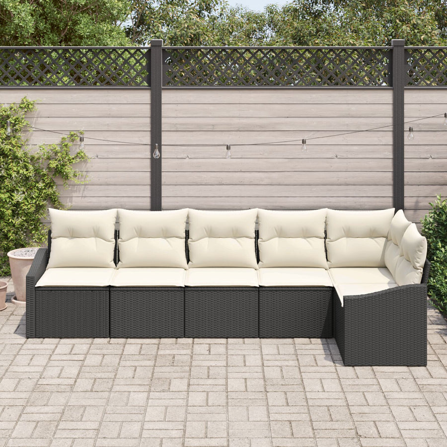 6-Delige Tuin Eetset Met Kussens Poly Rattan Zwart en wit zonder tafel