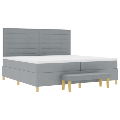 Boxspringbed Met Matras & Bank Stof Lichtgrijs 200 x 200 cm Lijnen ontwerp