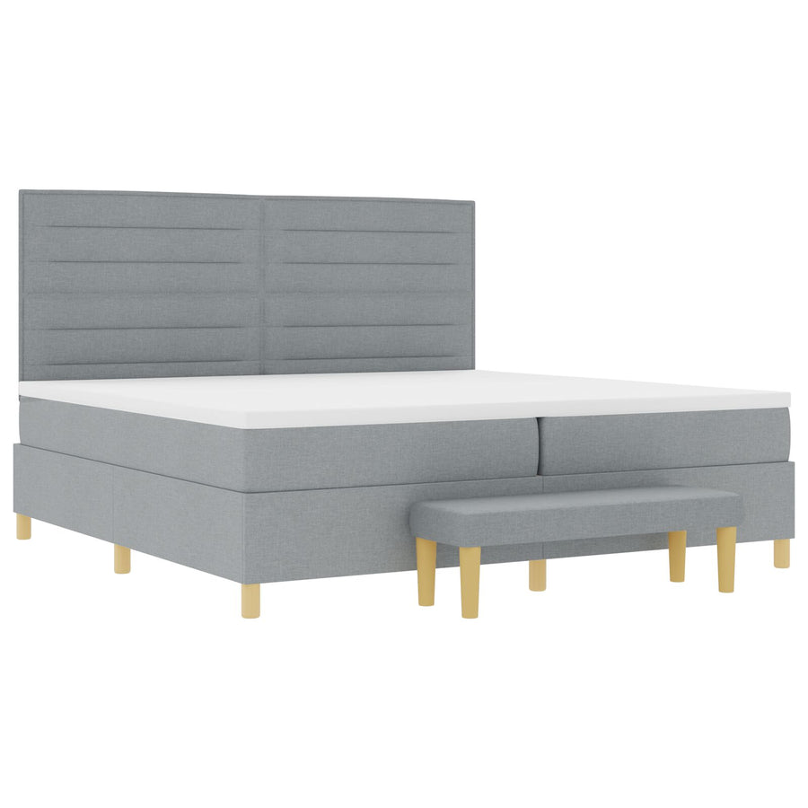 Boxspringbed Met Matras & Bank Stof Lichtgrijs 200 x 200 cm Lijnen ontwerp