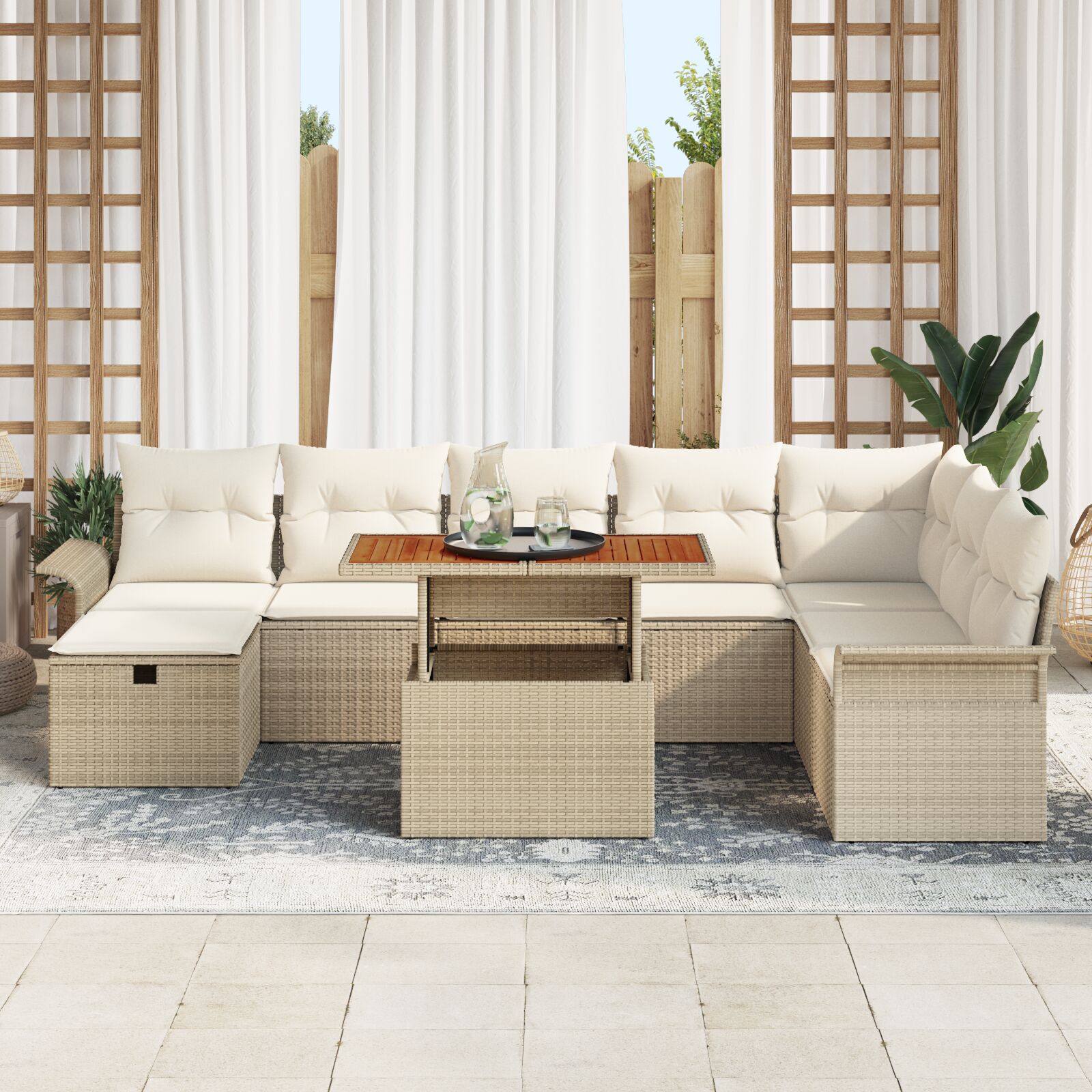 9-Delige Tuin Sofa Set Met Kussens Beige Poly Riet