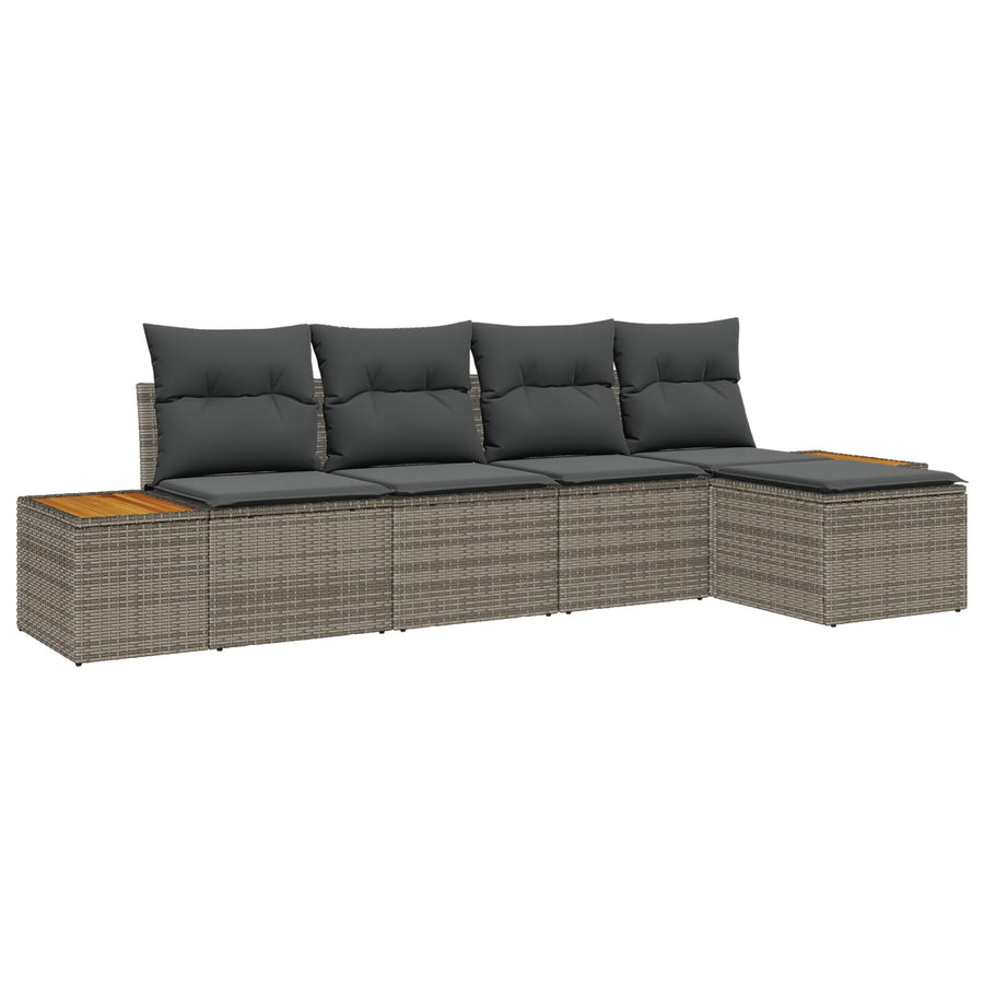 5 Delige Tuin Sofa Set Met Kussens Grijs Poly Rattan Acacia