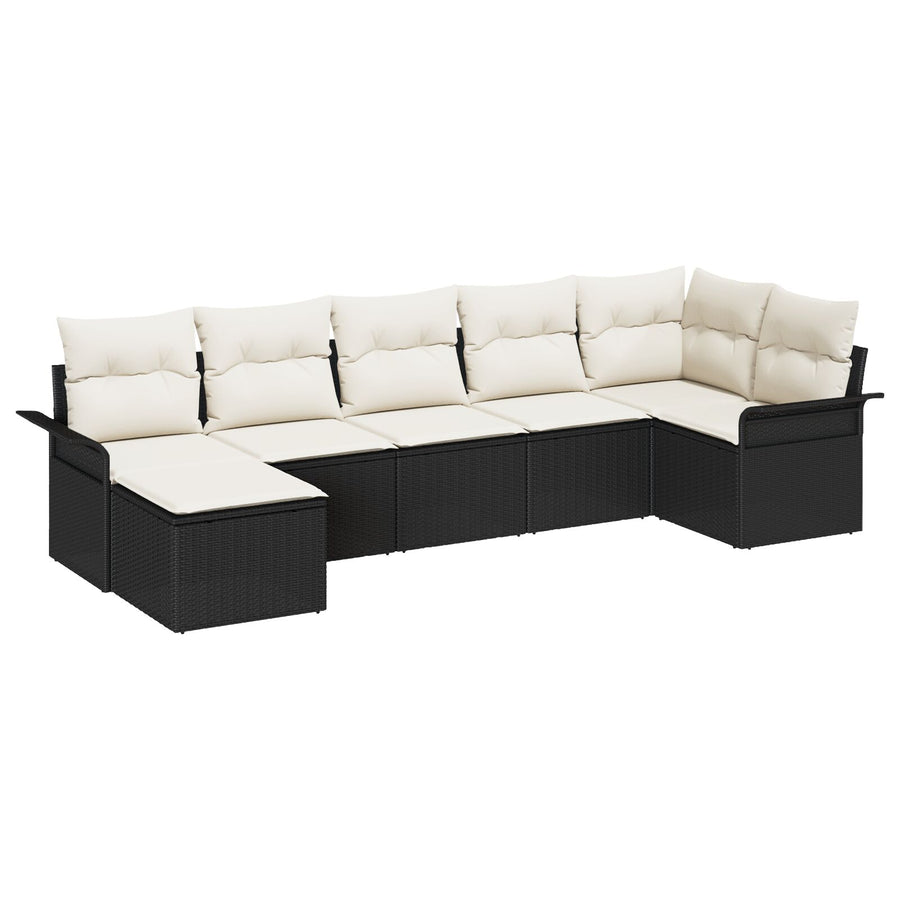 7-delige Tuin Sofa Set met Kussens Zwart Poly Rattan