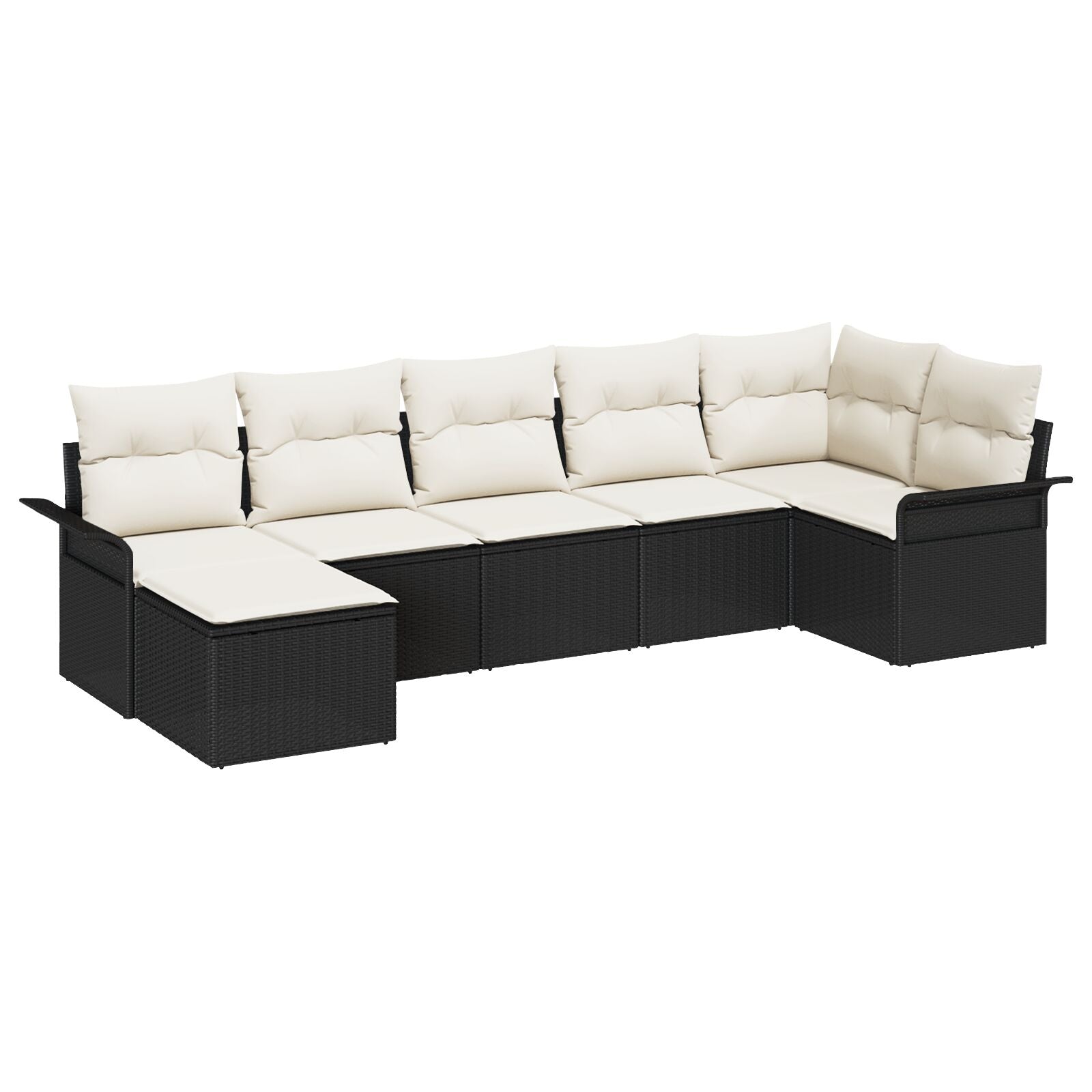 7-delige Tuin Sofa Set met Kussens Zwart Poly Rattan