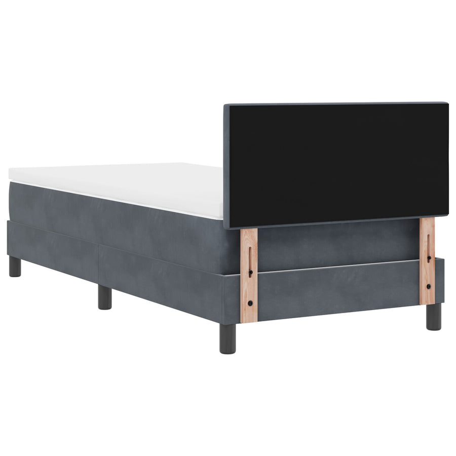 Boxspringbed Met Matras Donkergrijs Enkel Fluweel Blauw